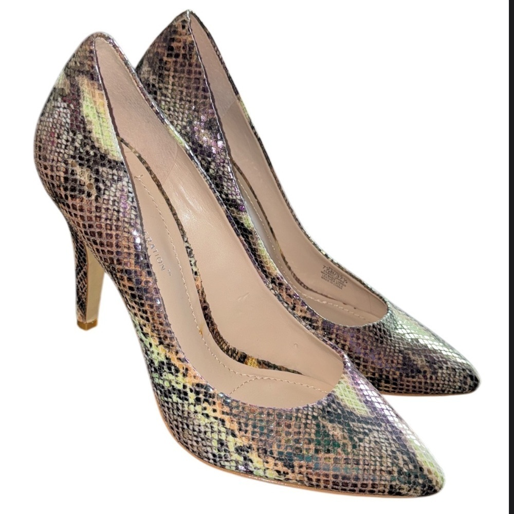 BCBGeneration Treasure stiletto pumps in multi-color snakeskin print Size 7.5